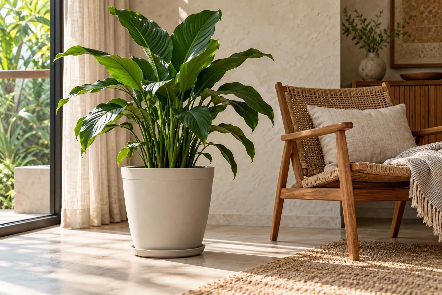 Concept plant pot beside a chair in a home